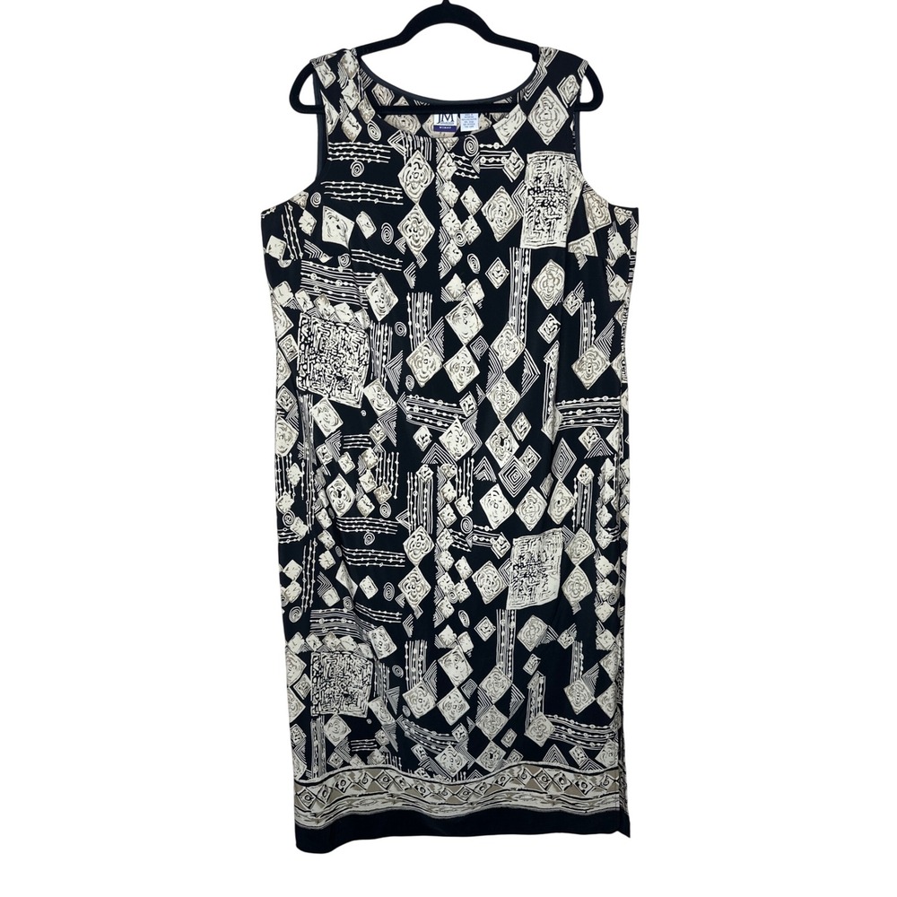 JM‎ Collection VTG Maxi Dress Abstract Print Sleeveless Casual Black Beige 1X